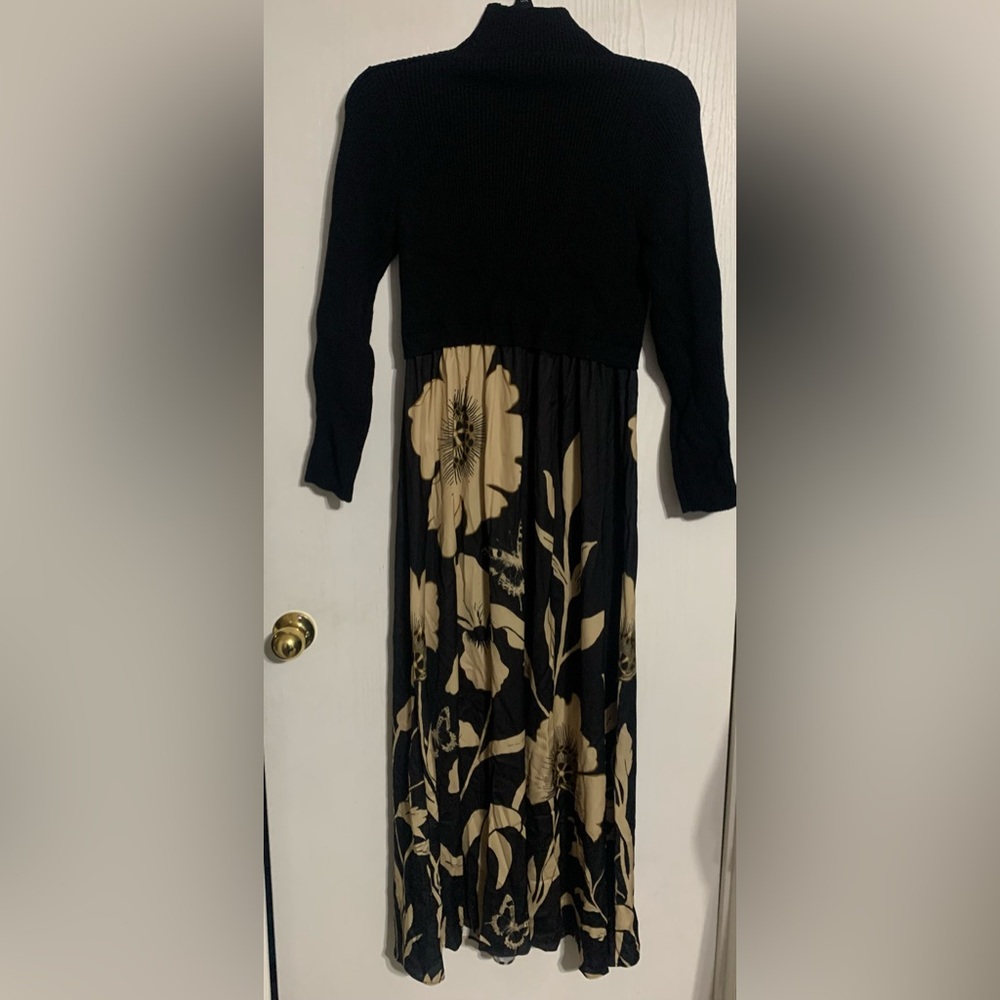 Anthropologie Thea Twofer Long Sleeve Maxi Dress In Black Floral - Picture 4 of 6